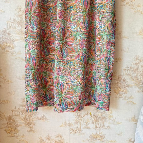 Vintage 50s 60s rainbow floral print short sleeve square neck midi party dress - Picture 3 of 7